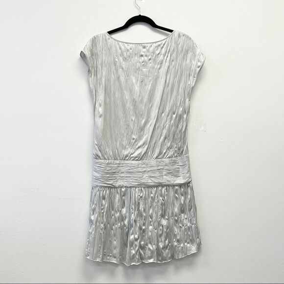 Theory Denatria Full Mooth Silver Crinkle Satin Drop Waist Mini Dress Size Small - Picture 8 of 14